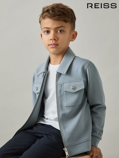 Reiss Soft Denim Blue Medina 3-9 yrs Interlock Zip-Through Overshirt (F18121) | £40