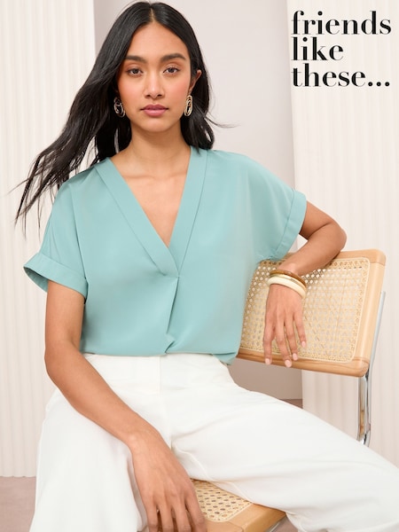 Friends Like These Blue Short Sleeve Notch Neck Blouse (F18122) | £30
