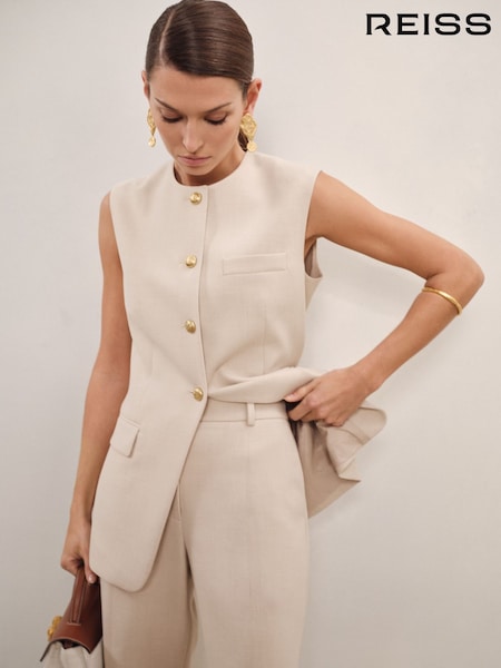 Reiss Neutral Athena High-Neck Longline Waistcoat (F18128) | £190