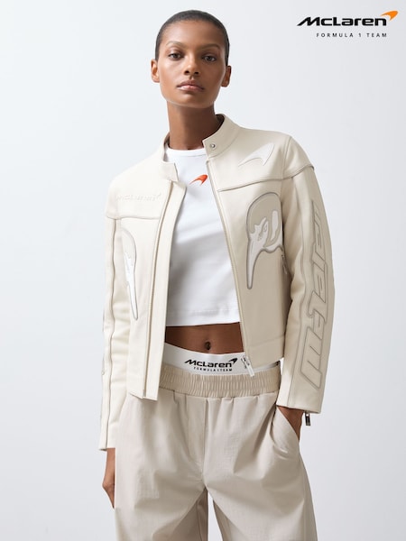Reiss Off White Champion McLaren F1 Team Leather Biker Jacket (F18130) | £1,298