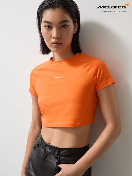 Reiss Papaya Orange Grace McLaren F1 Team Cropped Logo T-Shirt (F18131) | £38