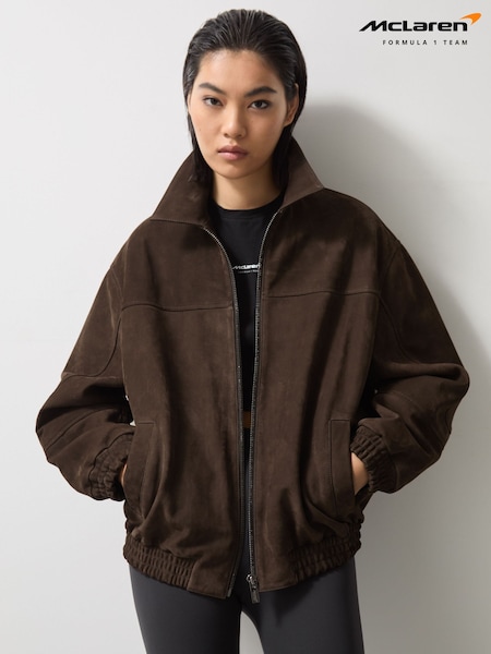 Reiss Chocolate Brown Rally McLaren F1 Team Suede Bomber Jacket (F18134) | £1,198
