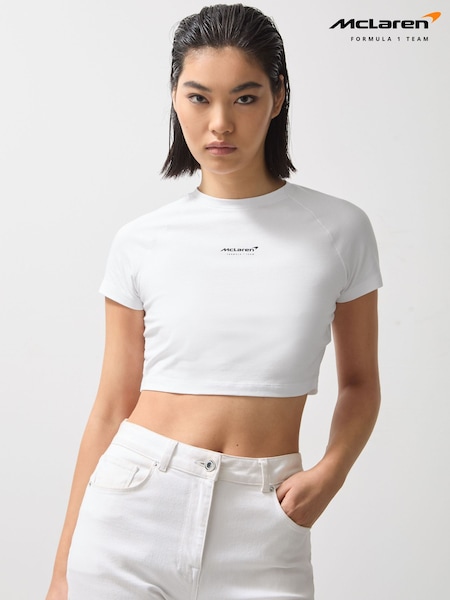 Reiss White Grace McLaren F1 Team Cropped Logo T-Shirt (F18200) | £38