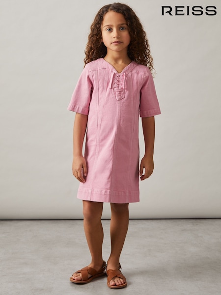 Reiss Pink Tia Lace-Up Detail Denim Dress (F18216) | £65