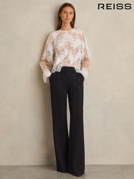 Reiss Navy Athena Flared Tailored Trousers (F18223) | £150