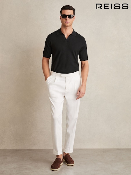 Reiss Black Tyne Open-Collar Knit Polo Shirt (F18240) | £98