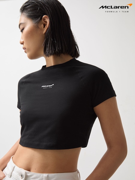Reiss Black Grace McLaren F1 Team Cropped Logo T-Shirt (F18241) | £38