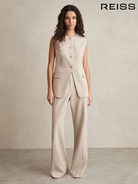 Reiss Neutral Athena Petite Flared Tailored Trousers (F18245) | £150