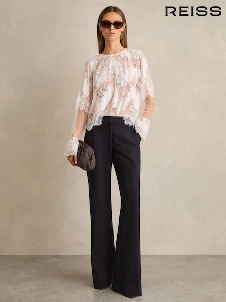Reiss Navy Athena Petite Flared Tailored Trousers (F18247) | £150