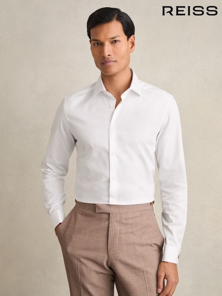 Reiss White Remote Double Cuff Slim-Fit Cotton-Sateen Shirt (F18277) | £88