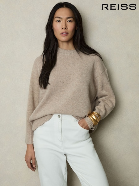 Reiss Oatmeal Elena Wool-Cashmere Crew Neck Jumper (F18311) | £128