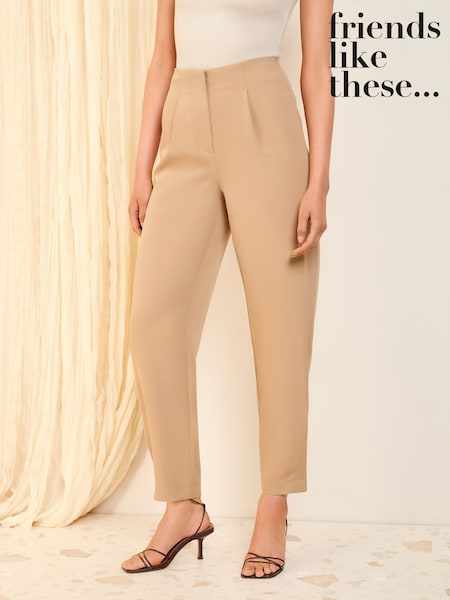 Friends Like These Camel Pleated Front Barrel Leg Tailored Trousers (F18334) | £36