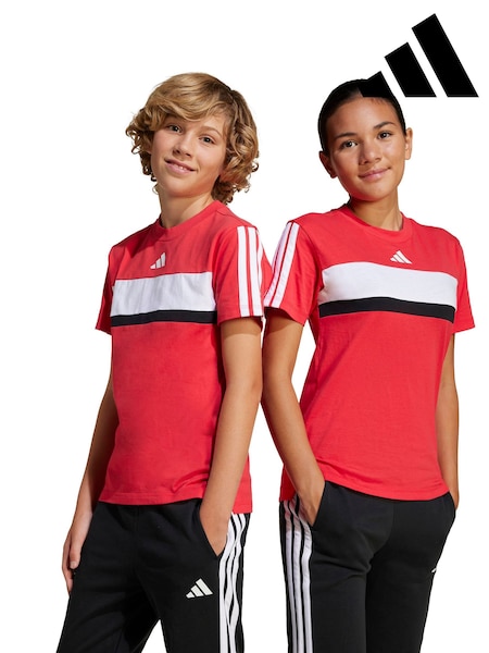 adidas Red/White Seasonal Essentials Tiberio 3-Stripes T-Shirt Kids (F18444) | £18