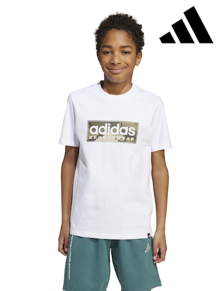 adidas White Camo Linear Graphic T-Shirt Kids (F18445) | £13