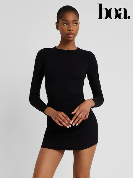 Because Of Alice Black Heavy Ribbed Longsleeve Mini Dress (F18529) | £55