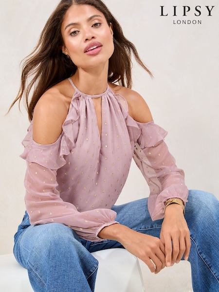Lipsy Purple  Lurex Cold Shoulder Top (F18559) | £40