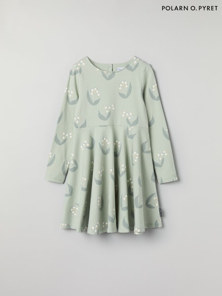 Polarn O. Pyret Green Organic Cotton Blend Print Dress (F18646) | £30