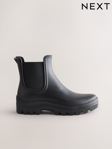 Black Faux Fur Lined Chelsea Ankle Wellies (F18690) | £28