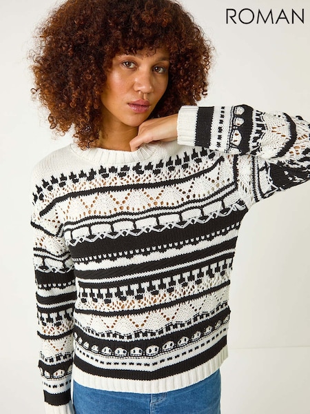 Roman Black Contrast Pointelle Knit Jumper (F18774) | £48