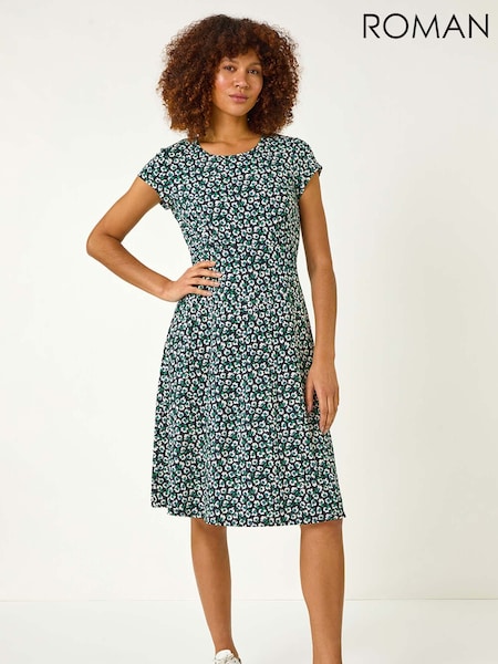 Roman Green Floral Printed Midi Dress (F18778) | £45