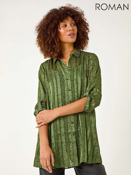 Roman Green Animal Print Collared Shirt (F18780) | £45