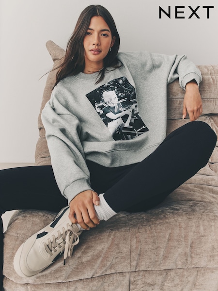 Grey Lady Gaga Official Licensed Graphic Washed Crew Neck Sweatshirt (F18816) | £36