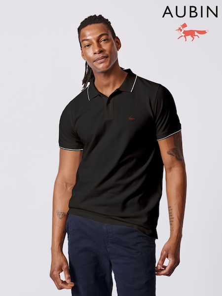 Aubin 100% Cotton Percy Tipped Black Polo Shirt (F18836) | £59