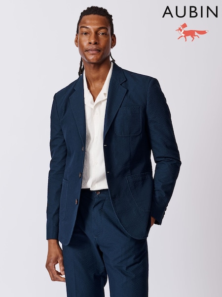 Aubin Blue Mareham Seersucker Patch Pocket Blazer (F18838) | £229