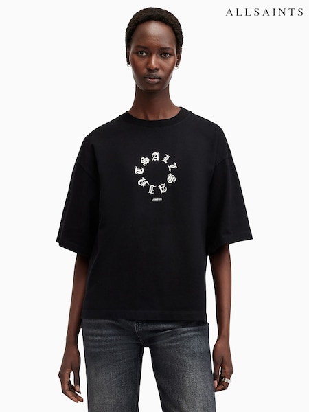 AllSaints Black Tieroth Amelie 100% Organic Cotton T-Shirt (F18870) | £69