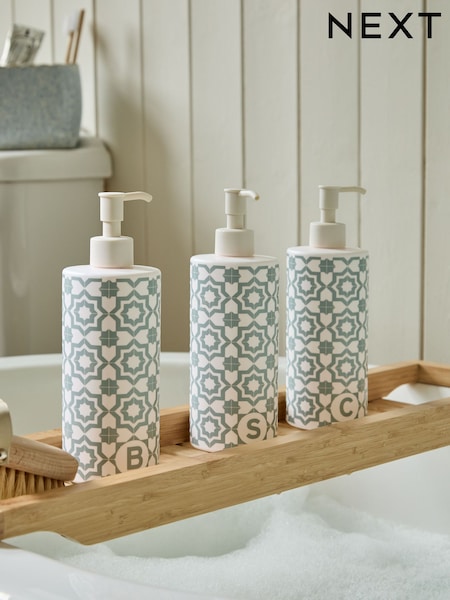 Set of 3 Green Sage Tile Geo Reusable Dispenser Bottles (F19035) | £18
