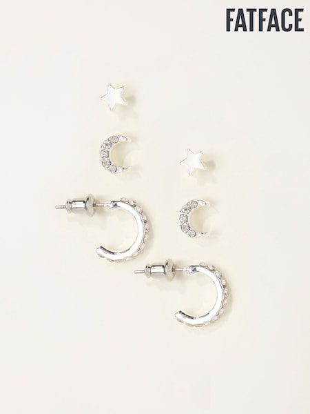 FatFace Silver Tone Star and Moon Multi Pack Earrings (F19086) | £14.50