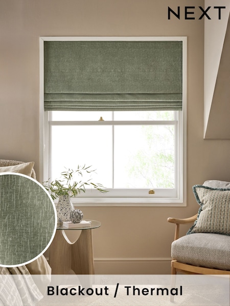 Green Sage Ready Made Blackout Roman Blinds With Heavyweight Chenille (F19140) | £50 - £105