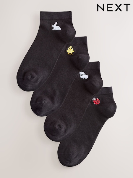 Spring Animals Embroidered Motif Trainer Socks 4 Pack (F19162) | £10