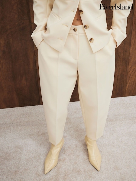 River Island Buttermilk Yellow Slim Barrell Leg Trousers (F19254) | £40