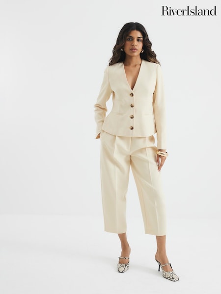 River Island Buttermilk Yellow Petite Slim Barrell Leg Trousers (F19264) | £40