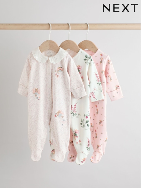 Pink 100% Cotton Frill Printed Sleepsuits 3 Pack (0-2yrs) (F19268) | £20 - £22