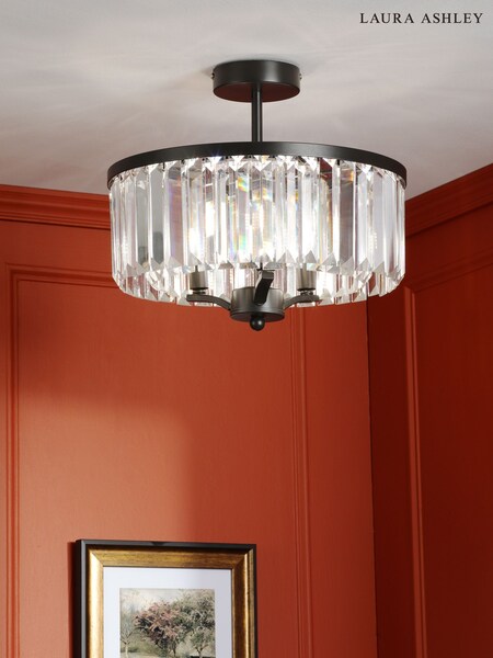 Laura Ashley Black Elkwood 3 Light Semi Flush Ceiling Light (F19306) | £190