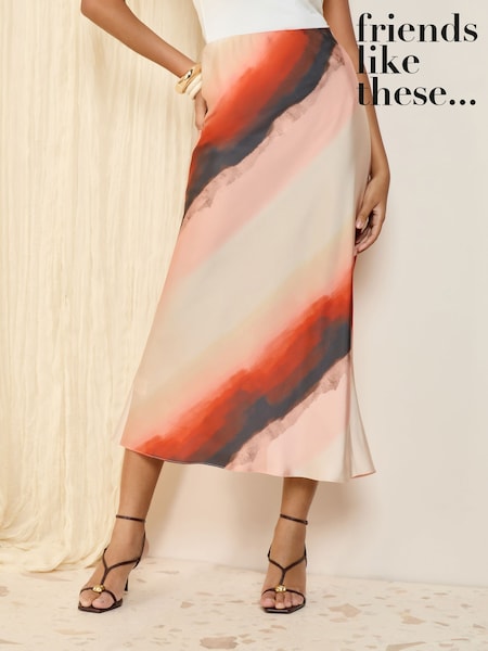 Friends Like These Orange Ombre Satin Maxi Skirt (F19469) | £35