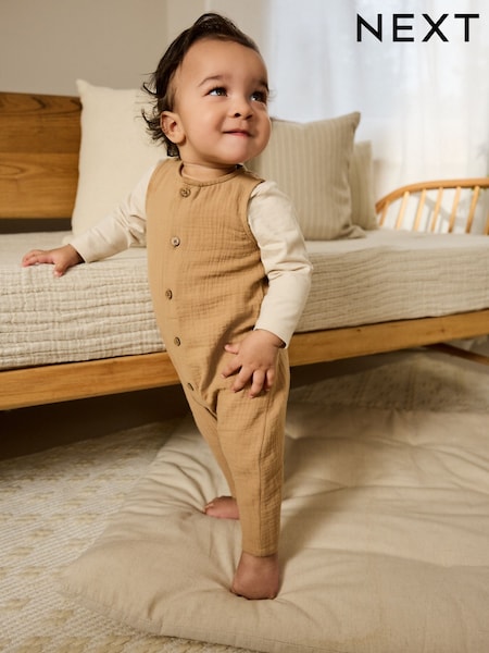 Brown Baby Dungarees and Bodysuit Set (0mths-2yrs) (F19501) | £17 - £19