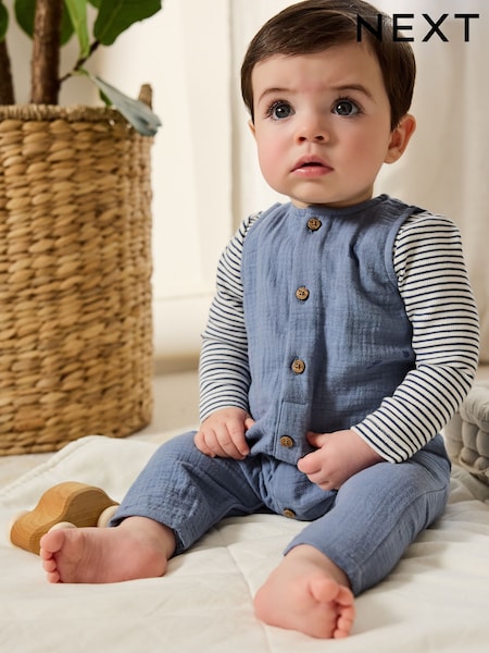 Blue Baby Dungarees and Bodysuit Set (0mths-2yrs) (F19504) | £17 - £19