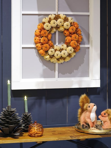 Decoris Orange 44cm Velvet Pumpkin Autumn Wreath (F19578) | £0
