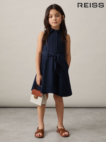 Reiss Blue Morgan 4-9 yrs Tie-Waist Collared Dress (F19679) | £55
