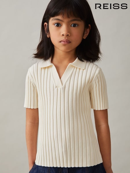 Reiss Ivory Poppy 9-13 yrs Rib Knit Polo Top (F19685) | £43