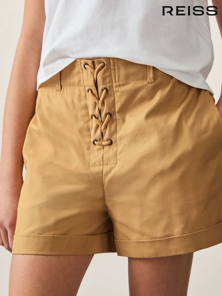 Reiss Tan Clement Cotton Lace-Up Shorts (F19687) | £50