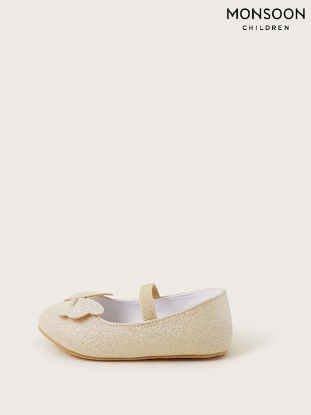 Monsoon Gold Sparkle Bow Walker Shoes (F19696) | £22