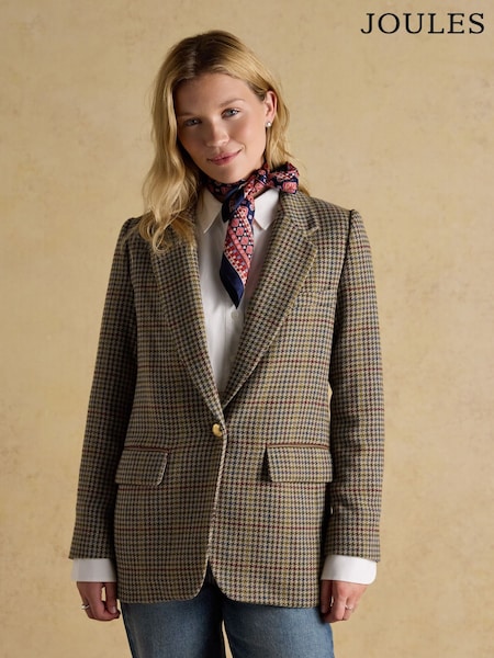 Joules Hackmore Grey Check Relaxed Fit Tweed Blazer (F19717) | £149