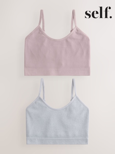 self. Grey Marl / Mauve Seamless Rib Long Line Bralette 2 Pack (F19728) | £10