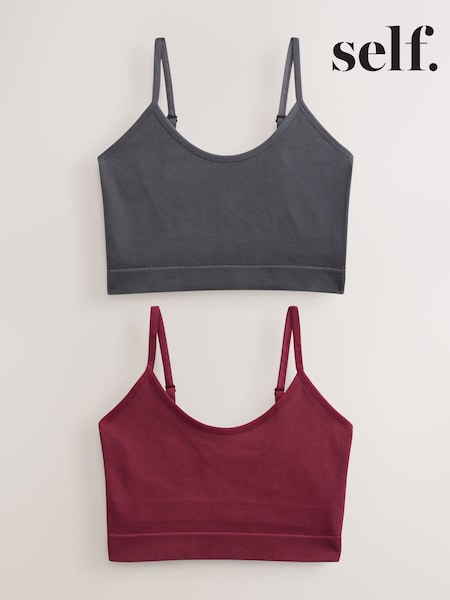 self. Burgundy/Charcoal Seamless Rib Long Line Bralette 2 Pack (F19738) | £10