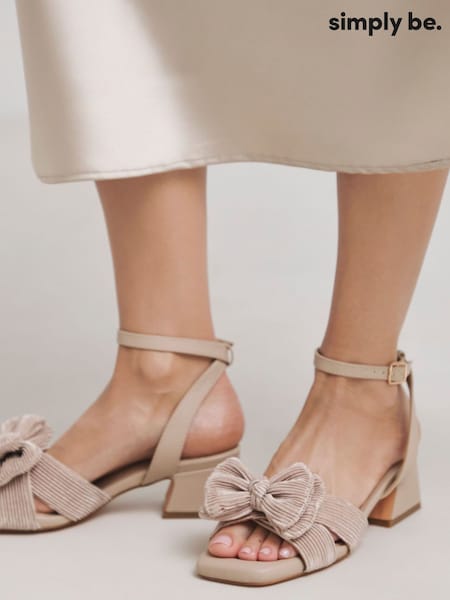 Simply Be Nude Double Bow Low Block Heels In Wide Fit (F19765) | £37