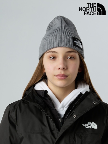 The North Face Grey Kids Logo Cuffed Beanie Hat (F19878) | £25